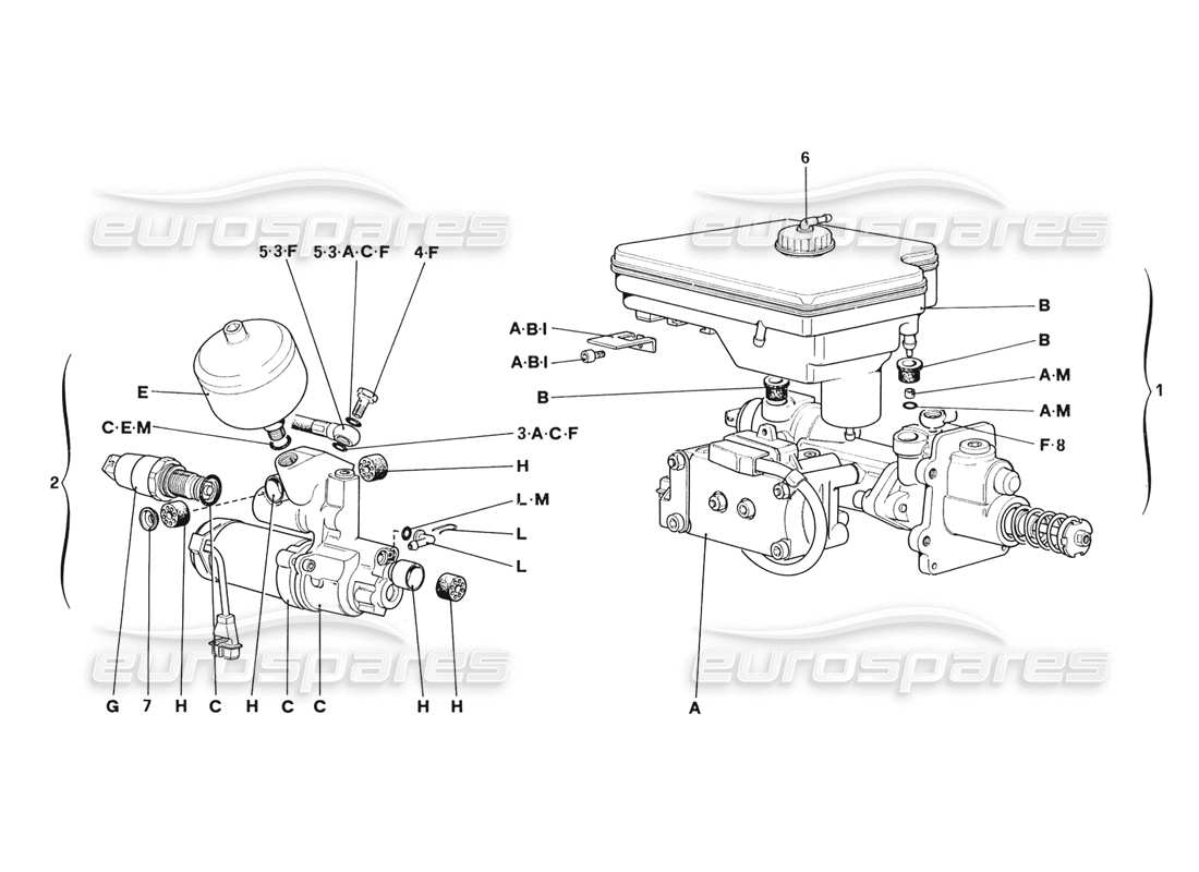 ferrari 328 (1988) sistema hidráulico antideslizante diagrama de piezas
