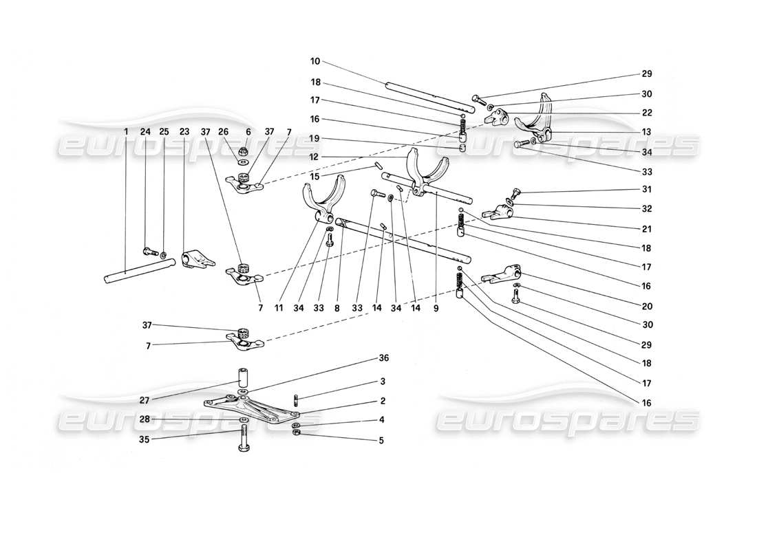 ferrari mondial 3.0 qv (1984) diagrama de piezas de los controles internos de la caja de cambios