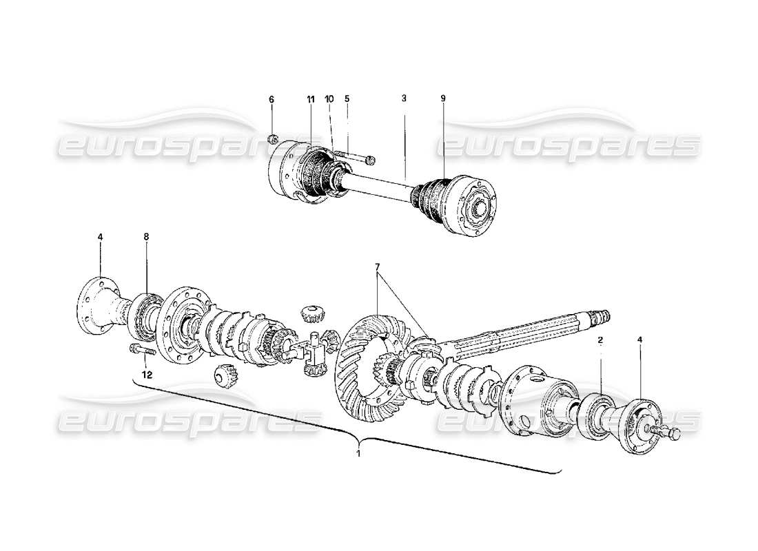 ferrari f40 diagrama de piezas del diferencial y los semiejes