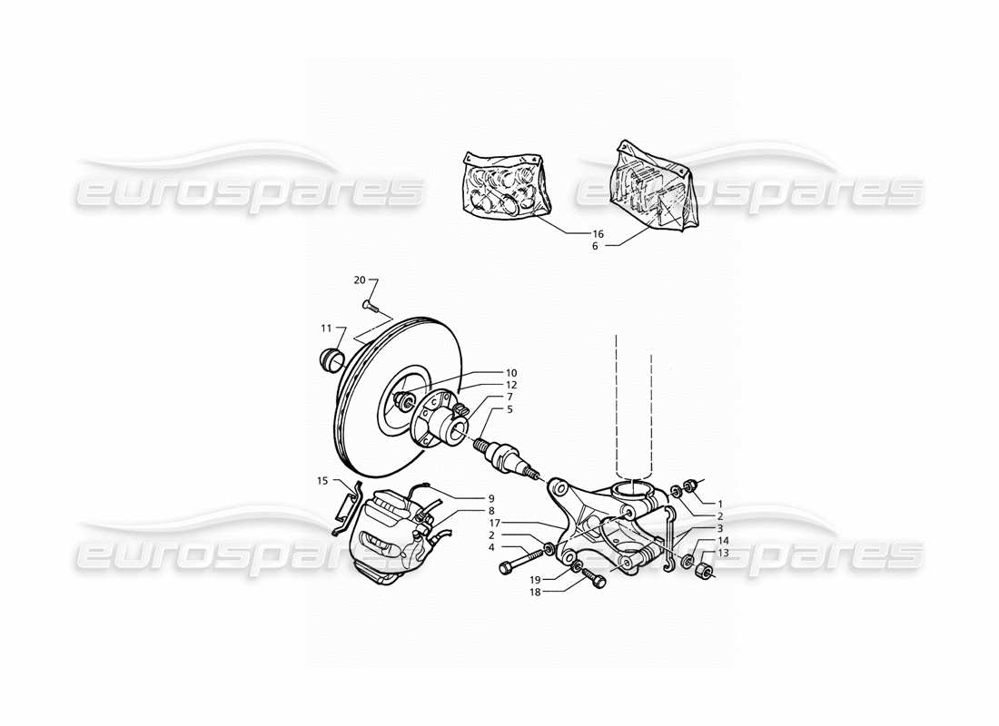 maserati qtp. 3.2 v8 (1999) diagrama de piezas de bujes y frenos delanteros con abs