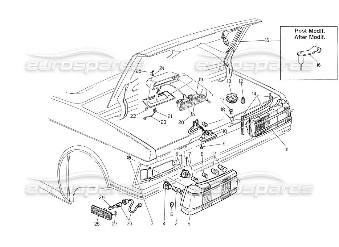maserati biturbo spider diagrama de piezas de la luz trasera
