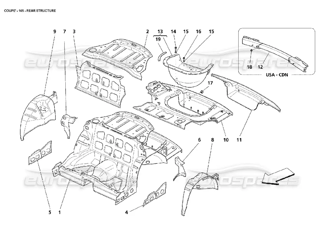 maserati 4200 coupe (2002) estructura trasera diagrama de piezas