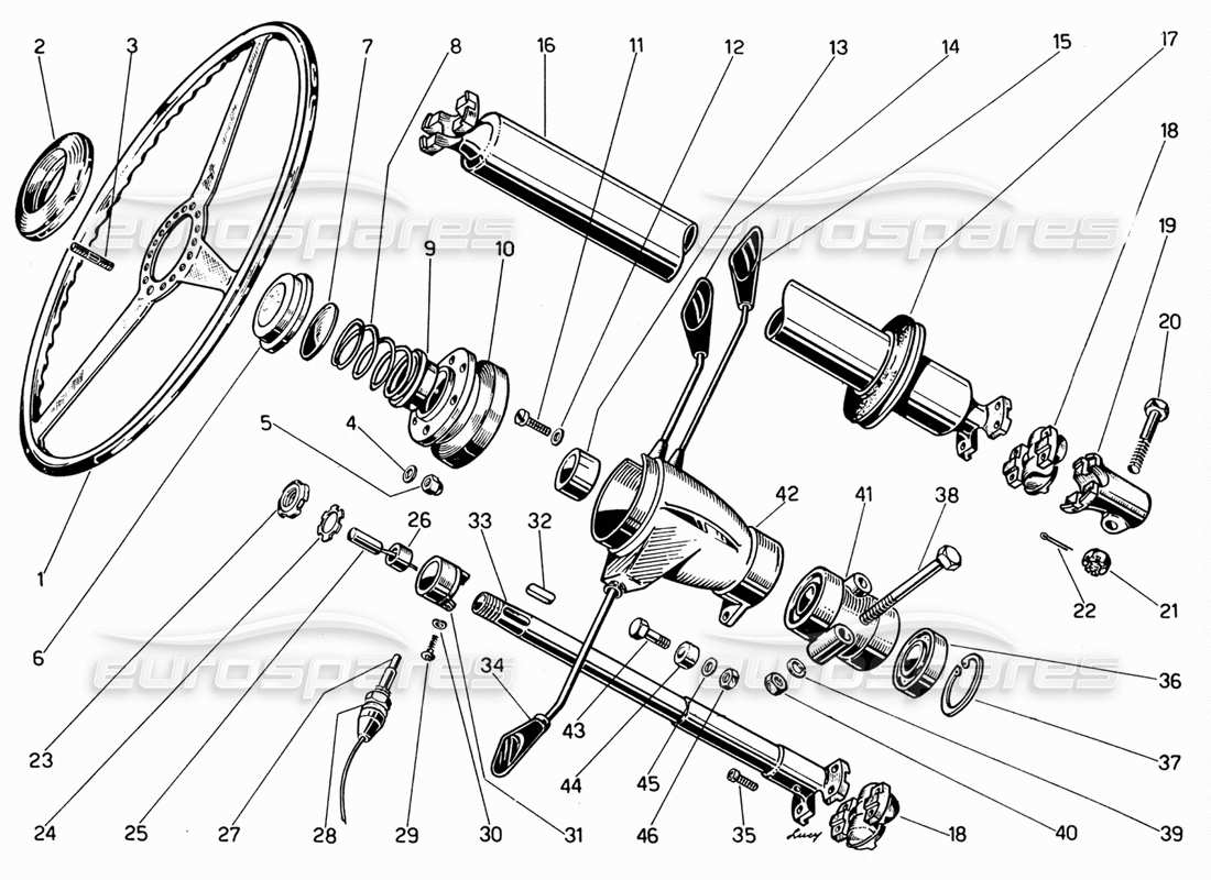ferrari 330 gt 2+2 diagrama de piezas del volante y del eje de dirección