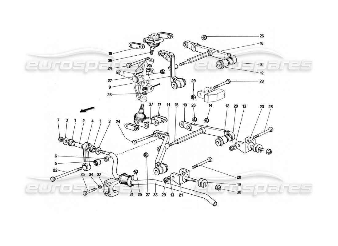 ferrari 512 bbi suspensión delantera - diagrama de piezas de horquillas