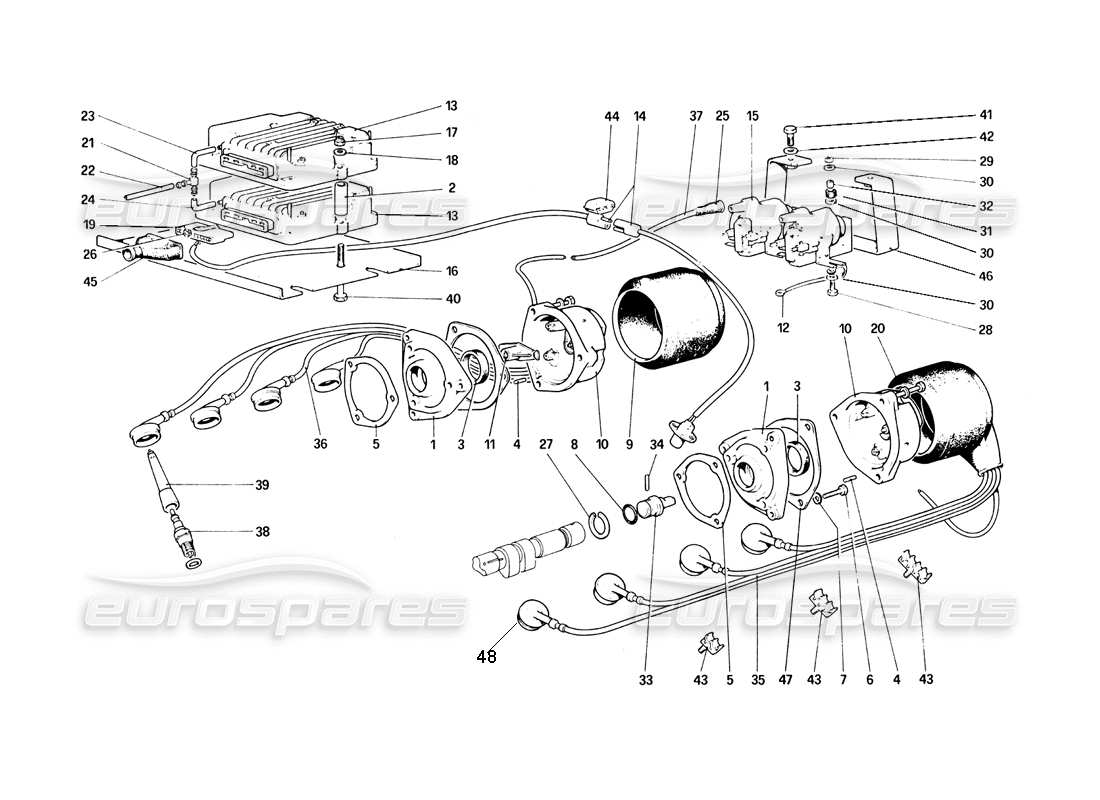 ferrari 308 quattrovalvole (1985) diagrama de piezas de encendido del motor
