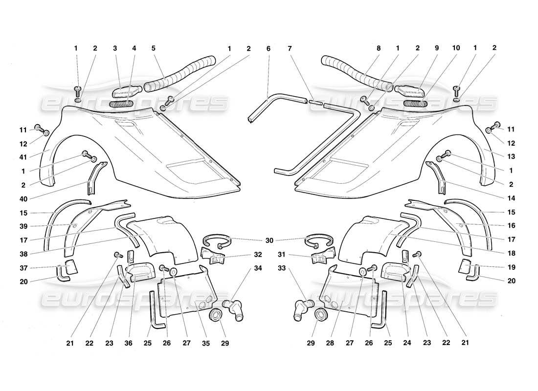 lamborghini 1994 | diablo vt elementos delanteros del cuerpo diagrama de piezas