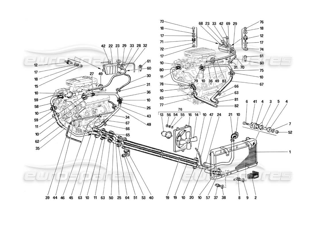 ferrari mondial 3.0 qv (1984) diagrama de piezas del sistema de refrigeración