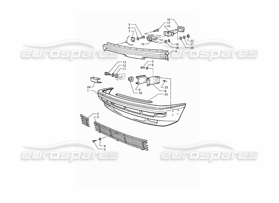 maserati qtp v6 (1996) diagrama de piezas del parachoques delantero