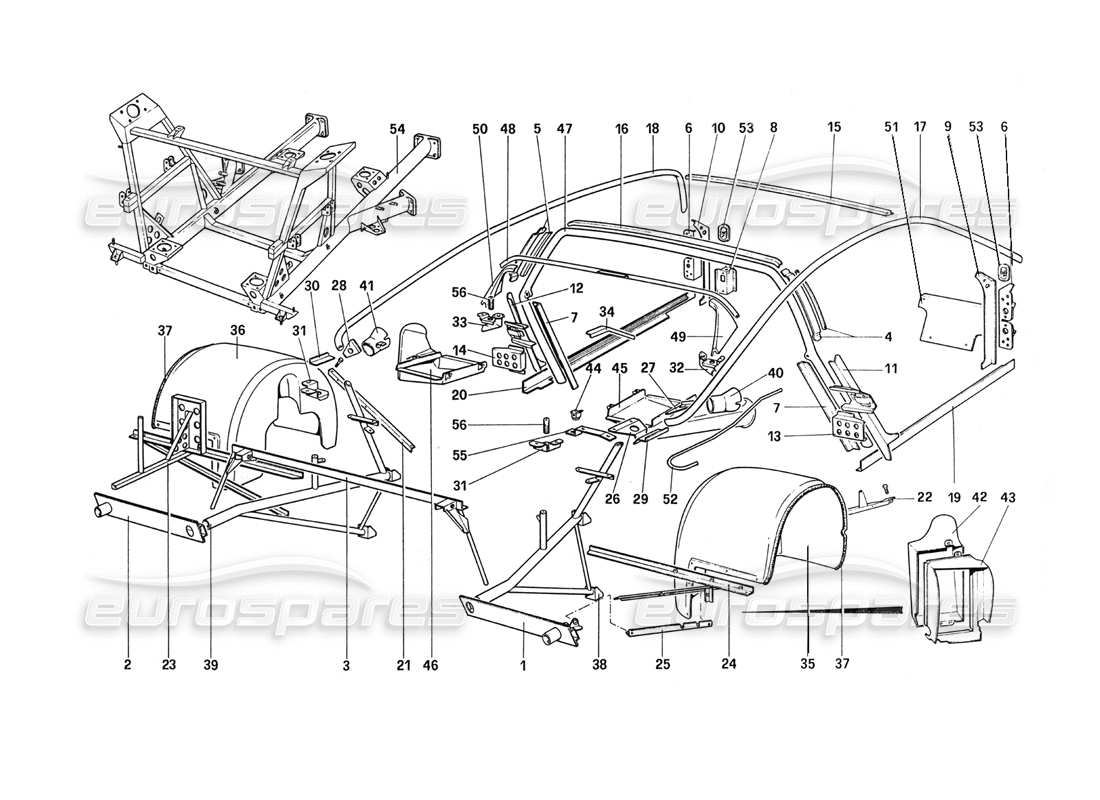 ferrari 288 gto carrocería - diagrama de piezas de elementos interiores