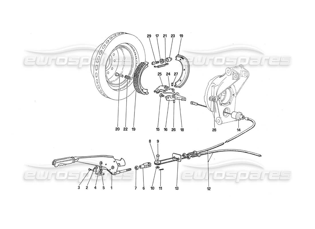 ferrari 288 gto diagrama de piezas de control de freno manual