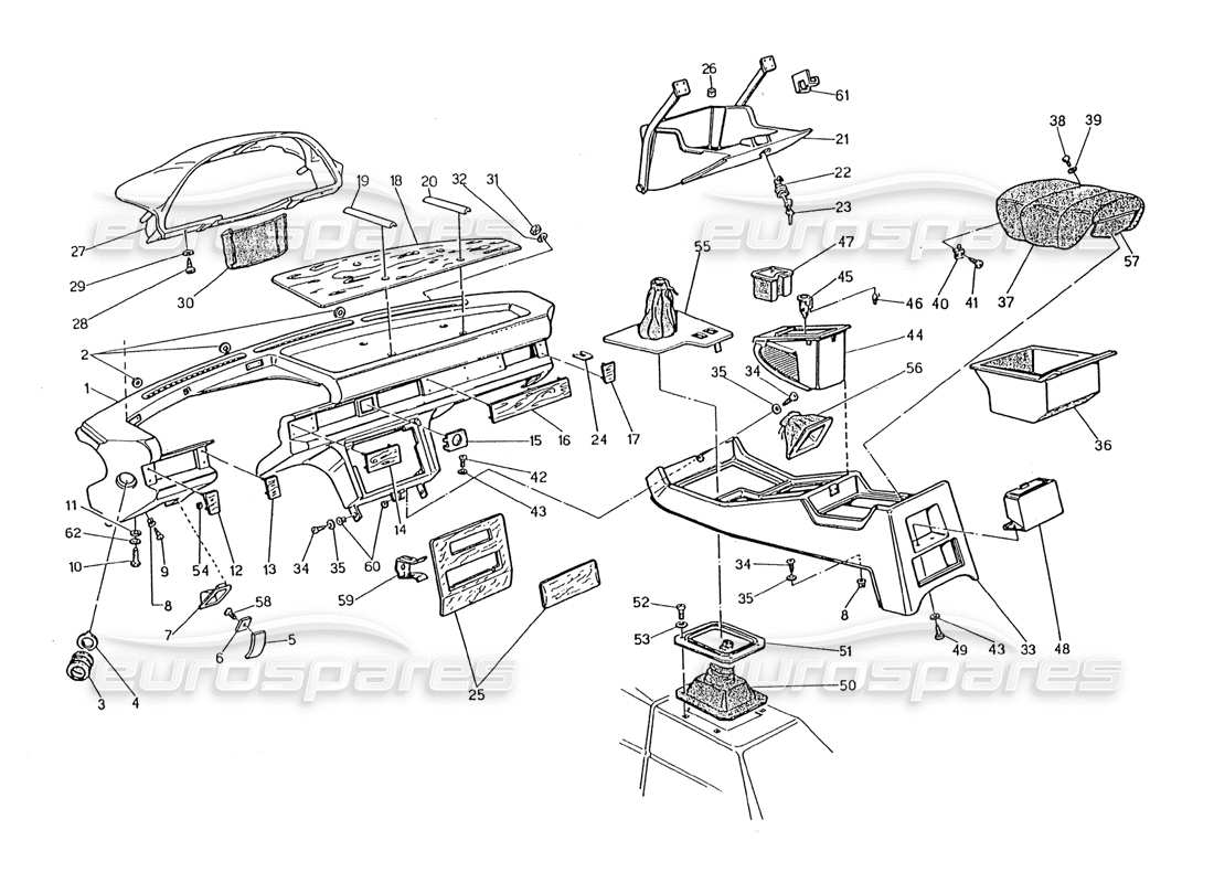 maserati 2.24v diagrama de piezas del panel de instrumentos y la consola