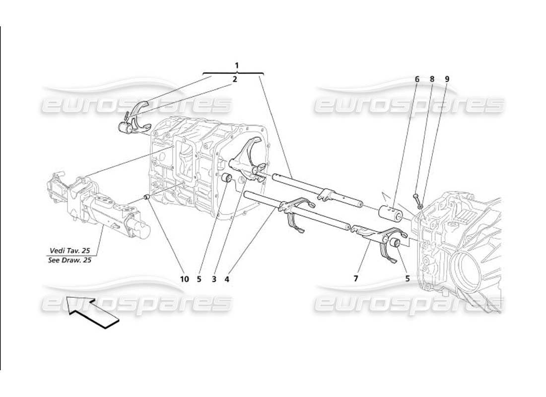 maserati 4200 gransport (2005) diagrama de piezas de los controles internos de la caja de cambios