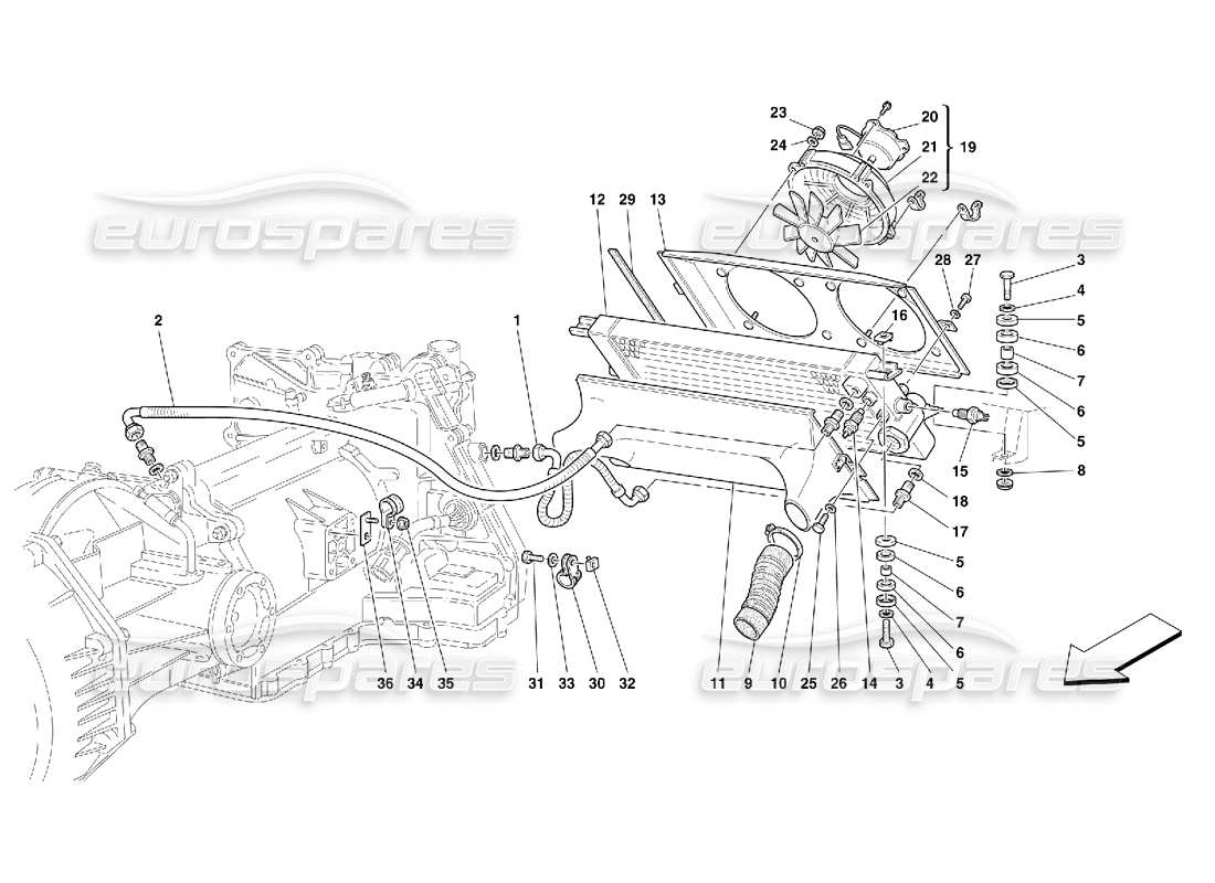 ferrari 456 gt/gta radiador de enfriamiento de la caja de cambios - válido para 456 diagrama de piezas de gta
