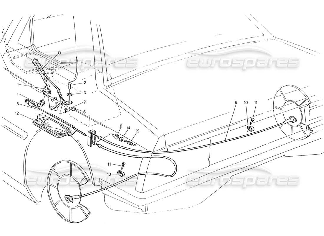 maserati 222 / 222e biturbo diagrama de piezas de control del freno de mano