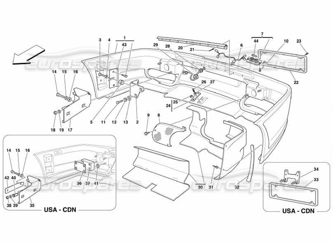 ferrari 550 barchetta diagrama de piezas del parachoques trasero