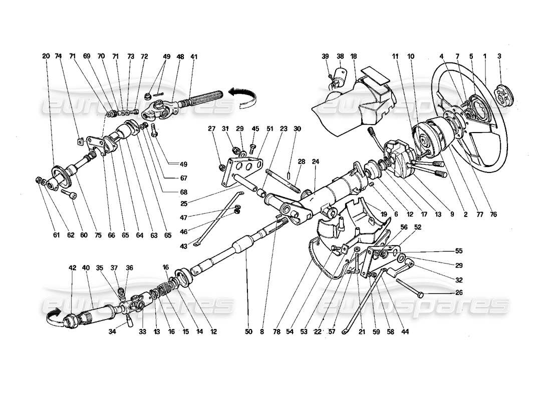 ferrari testarossa (1987) columna de dirección diagrama de piezas