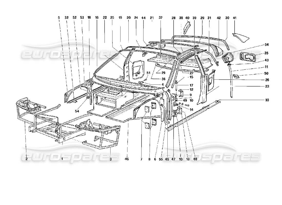 ferrari 512 tr cuerpo - diagrama de piezas de componentes internos