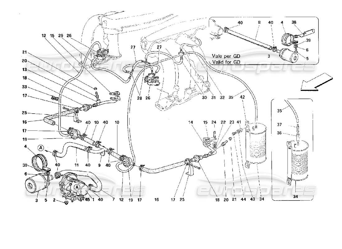 ferrari 512 tr bomba y líneas de aire secundario diagrama de piezas