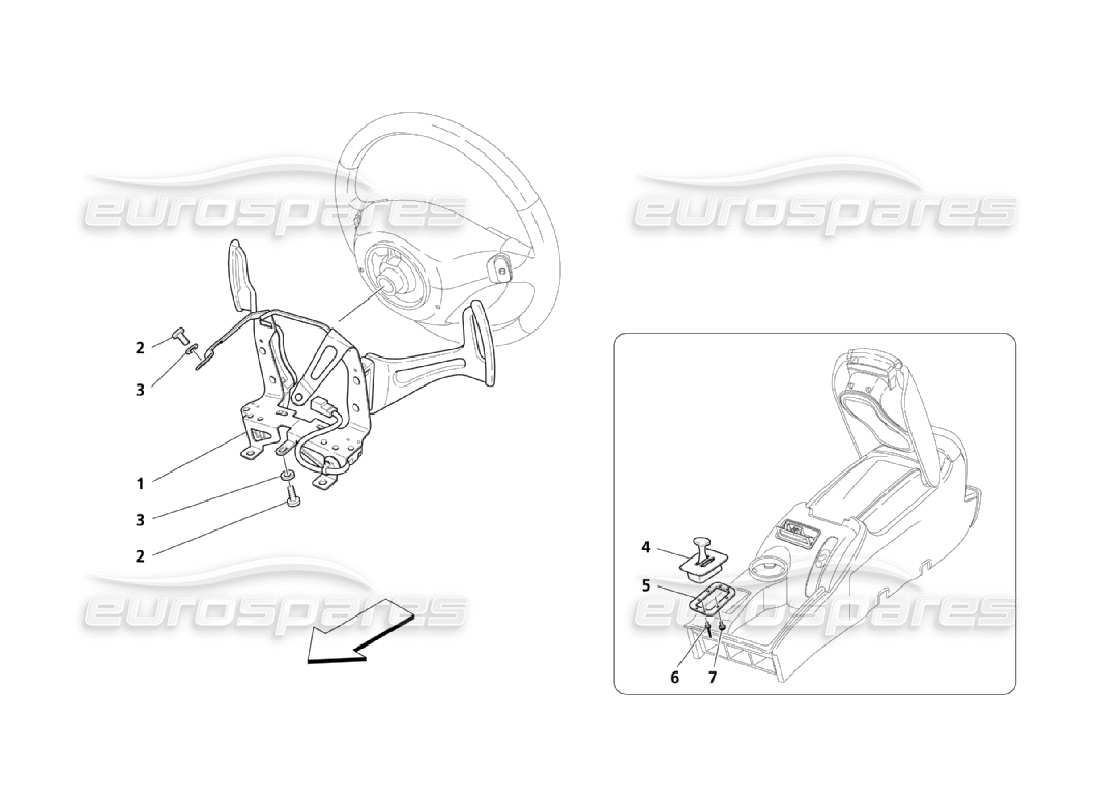maserati qtp. (2006) 4.2 controles del conductor para el diagrama de piezas de la caja de cambios f1
