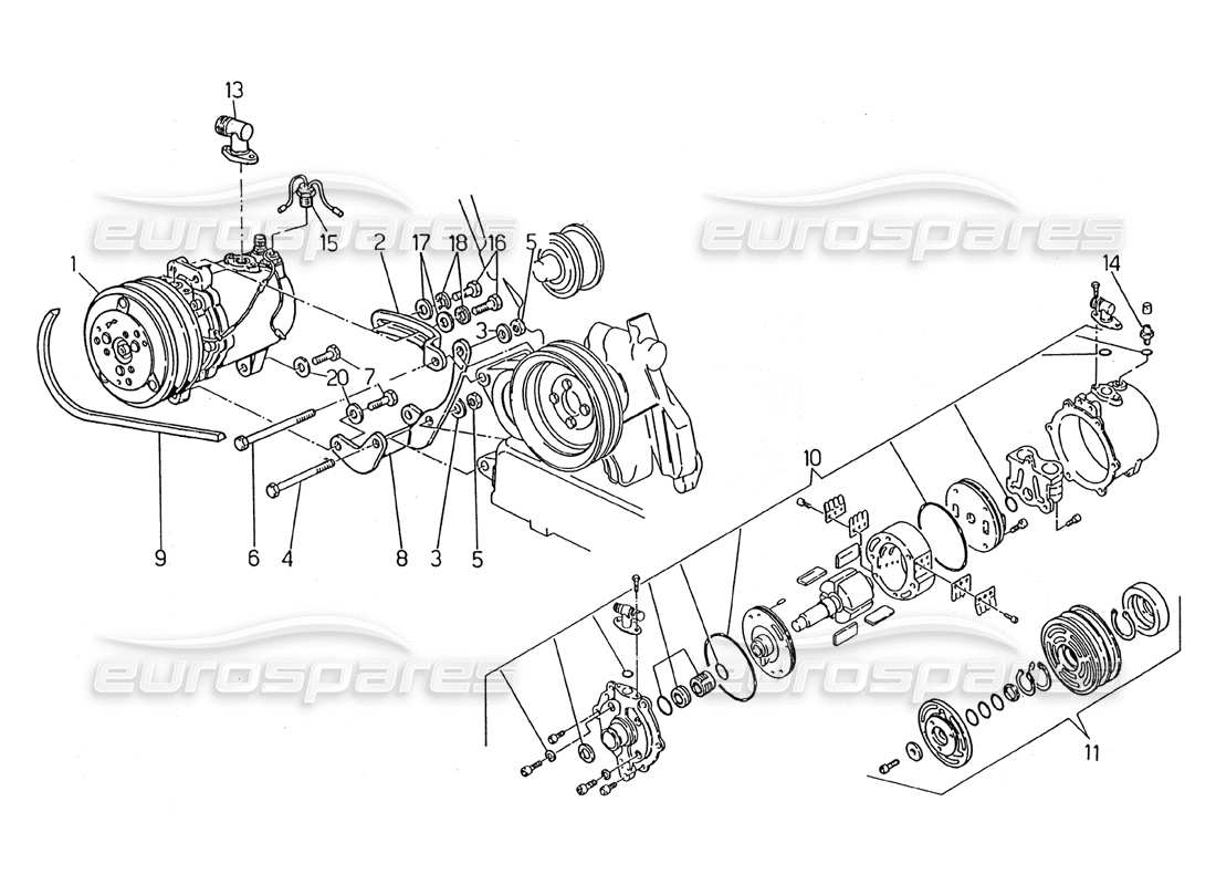 maserati 2.24v diagrama de piezas del compresor de aire y soportes