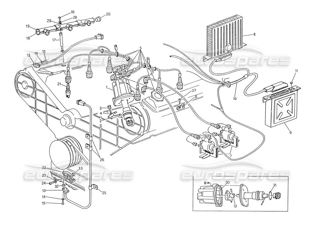 maserati karif 2.8 sistema de encendido - diagrama de piezas del distribuidor