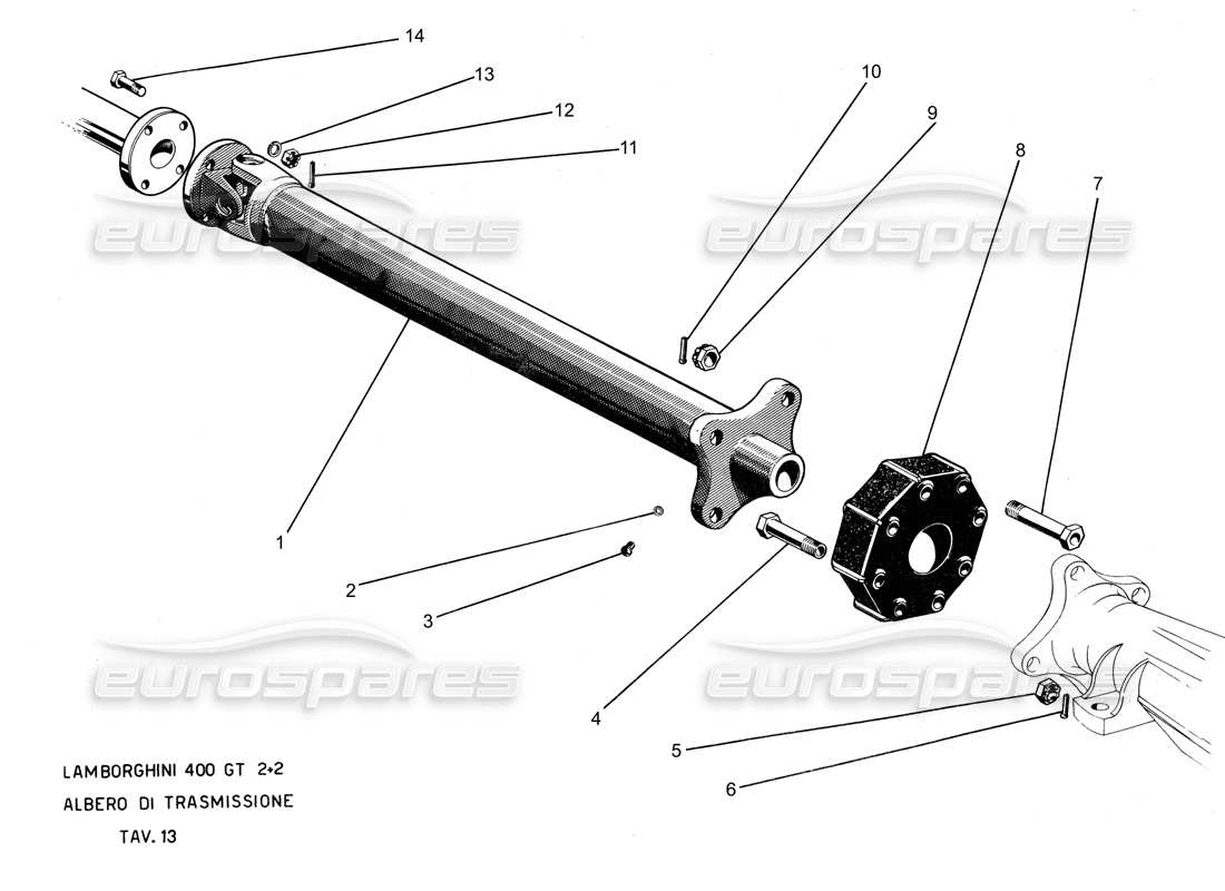lamborghini 400 gt diagrama de piezas del eje de transmisión