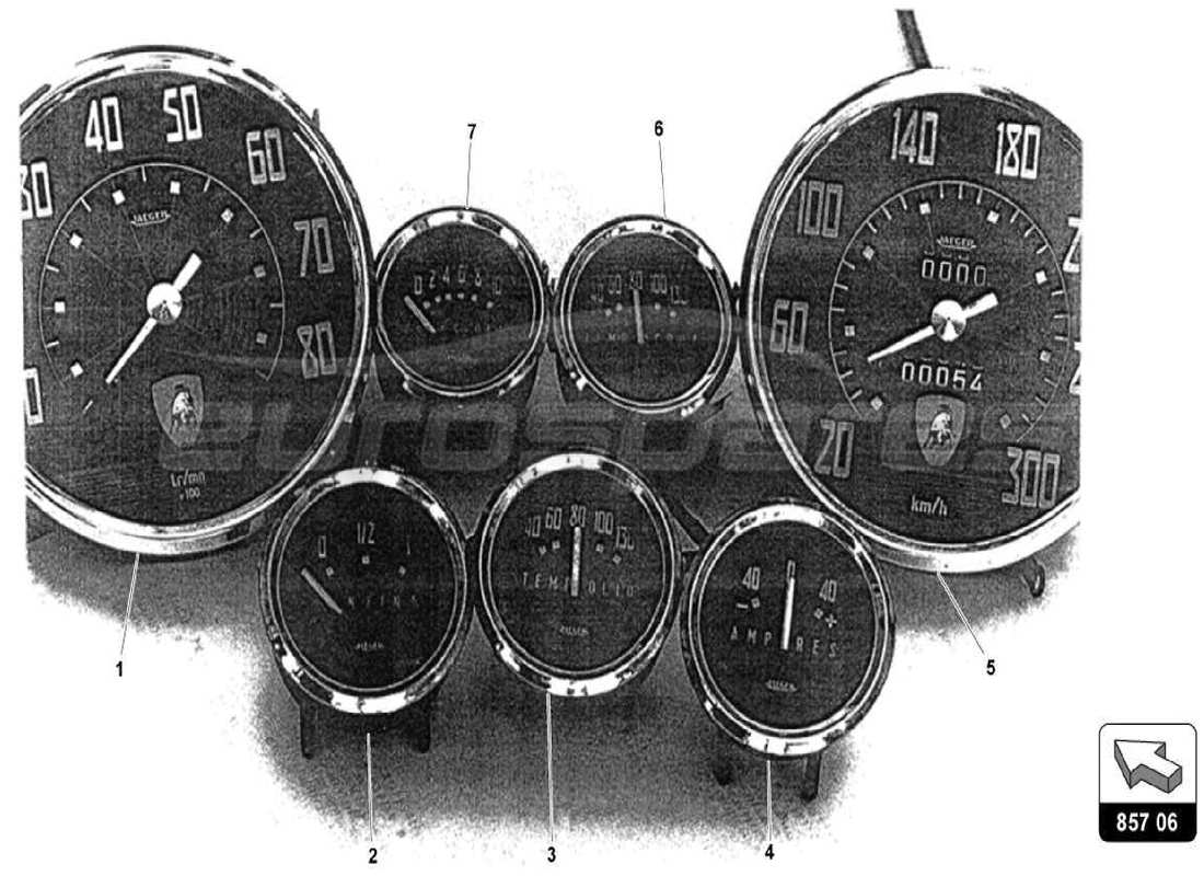 lamborghini 400 gt diagrama de piezas de instrumentos del tablero