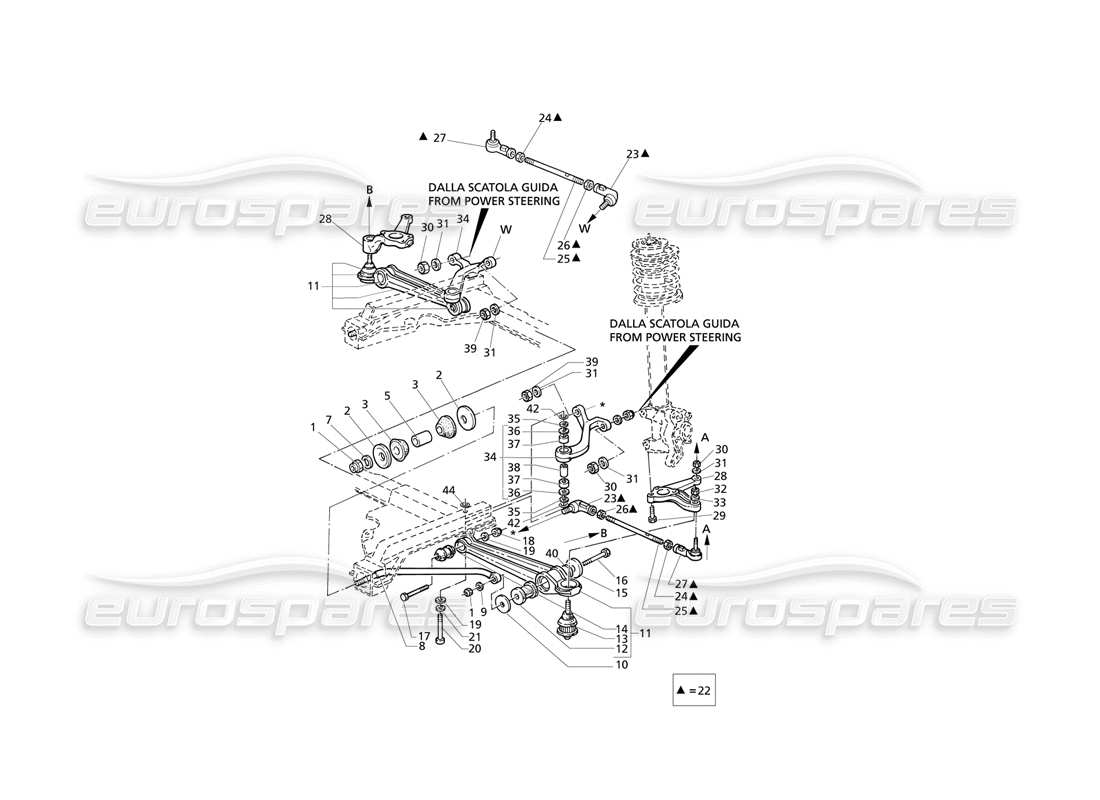 maserati qtp v8 evoluzione suspensión delantera diagrama de piezas