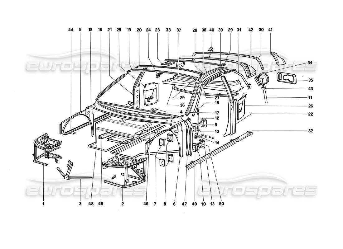 ferrari testarossa (1990) cuerpo - componentes internos diagrama de piezas