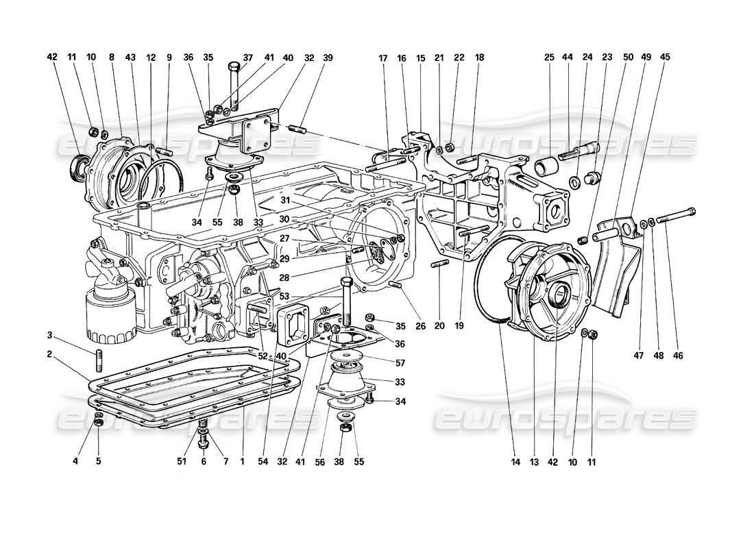 ferrari testarossa (1990) caja de cambios - montaje y cubiertas diagrama de piezas