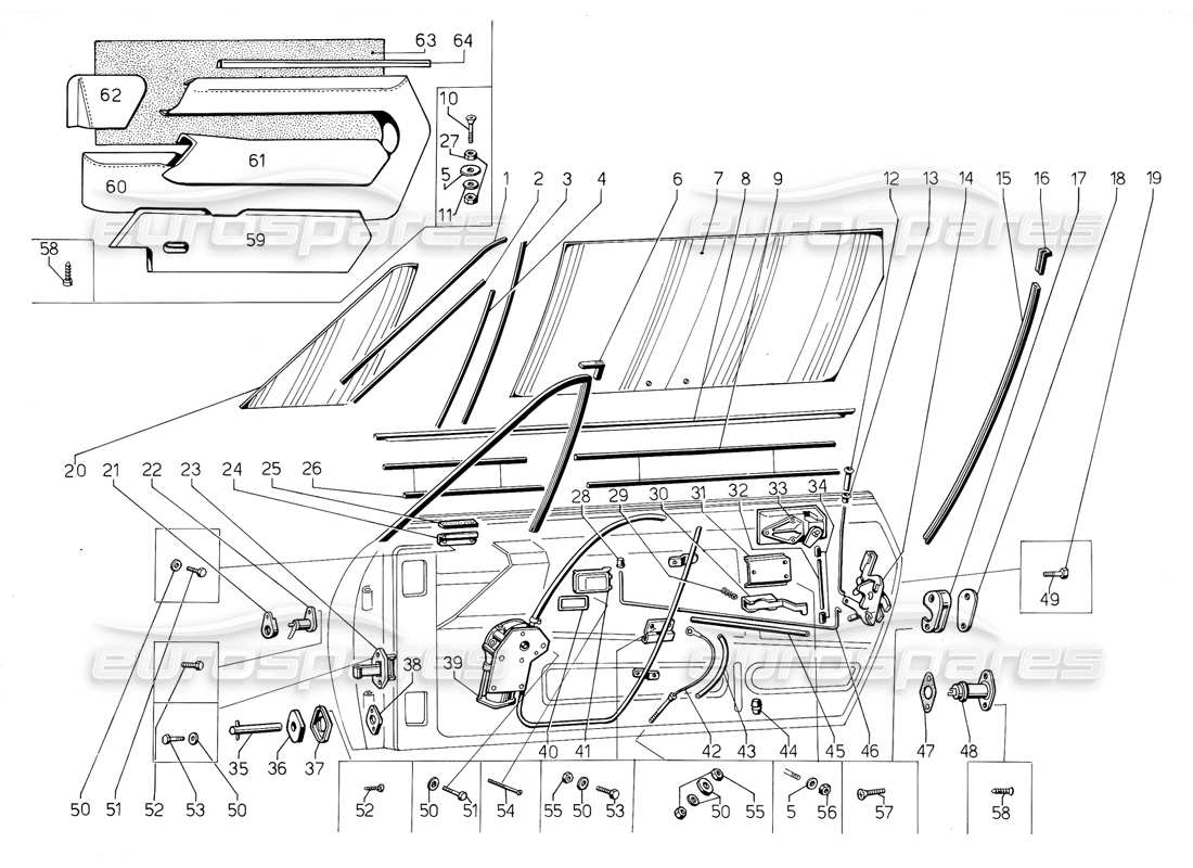 lamborghini jalpa 3.5 (1984) diagrama de piezas de puertas