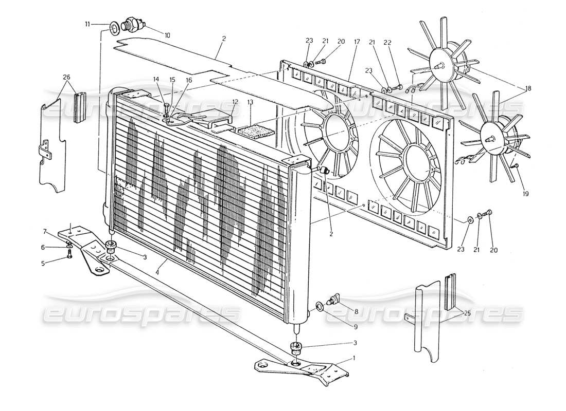 maserati karif 2.8 diagrama de piezas del radiador y del bronceado de refrigeración