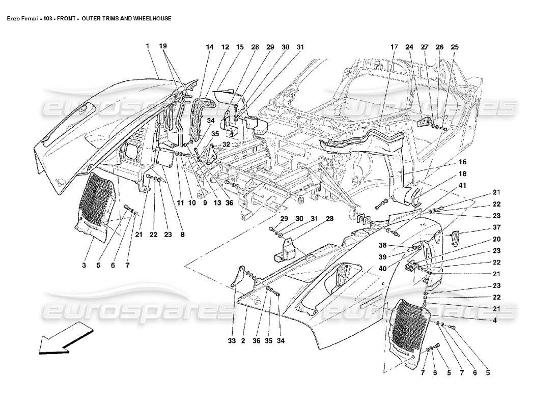 ferrari enzo delantero: molduras exteriores y puente de mando diagrama de piezas