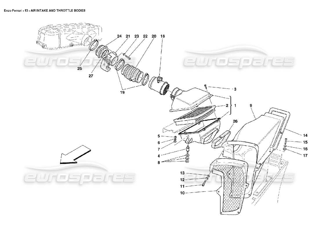 ferrari enzo toma de aire y cuerpos de aceleración diagrama de piezas