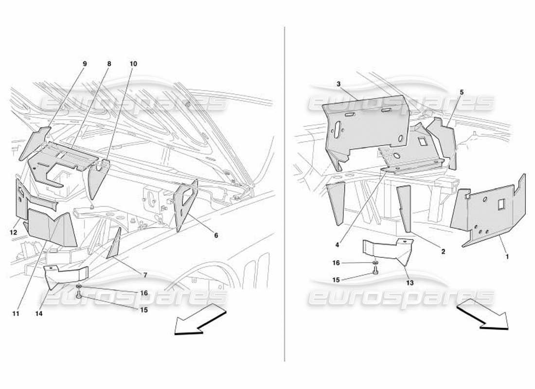 ferrari 550 barchetta aislamientos ignífugos compartimento motor -válido para gd- esquema de piezas