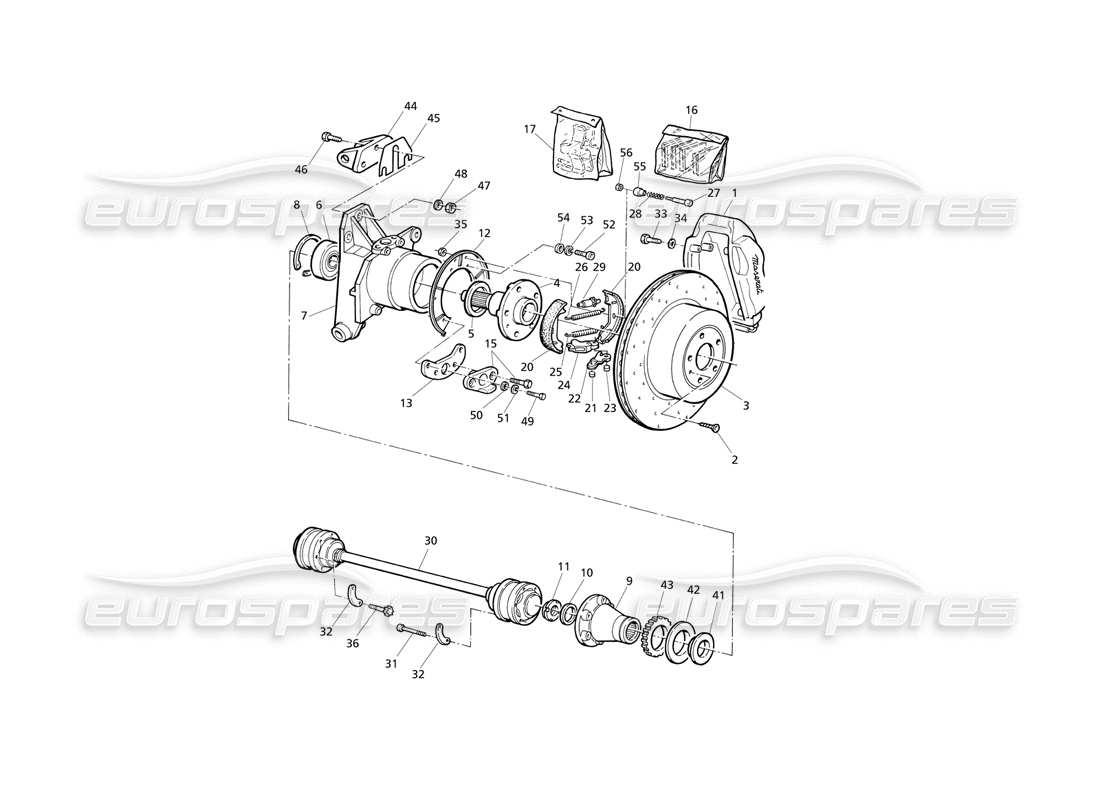 maserati qtp v6 evoluzione diagrama de piezas de bujes, frenos traseros con abs y ejes de transmisión