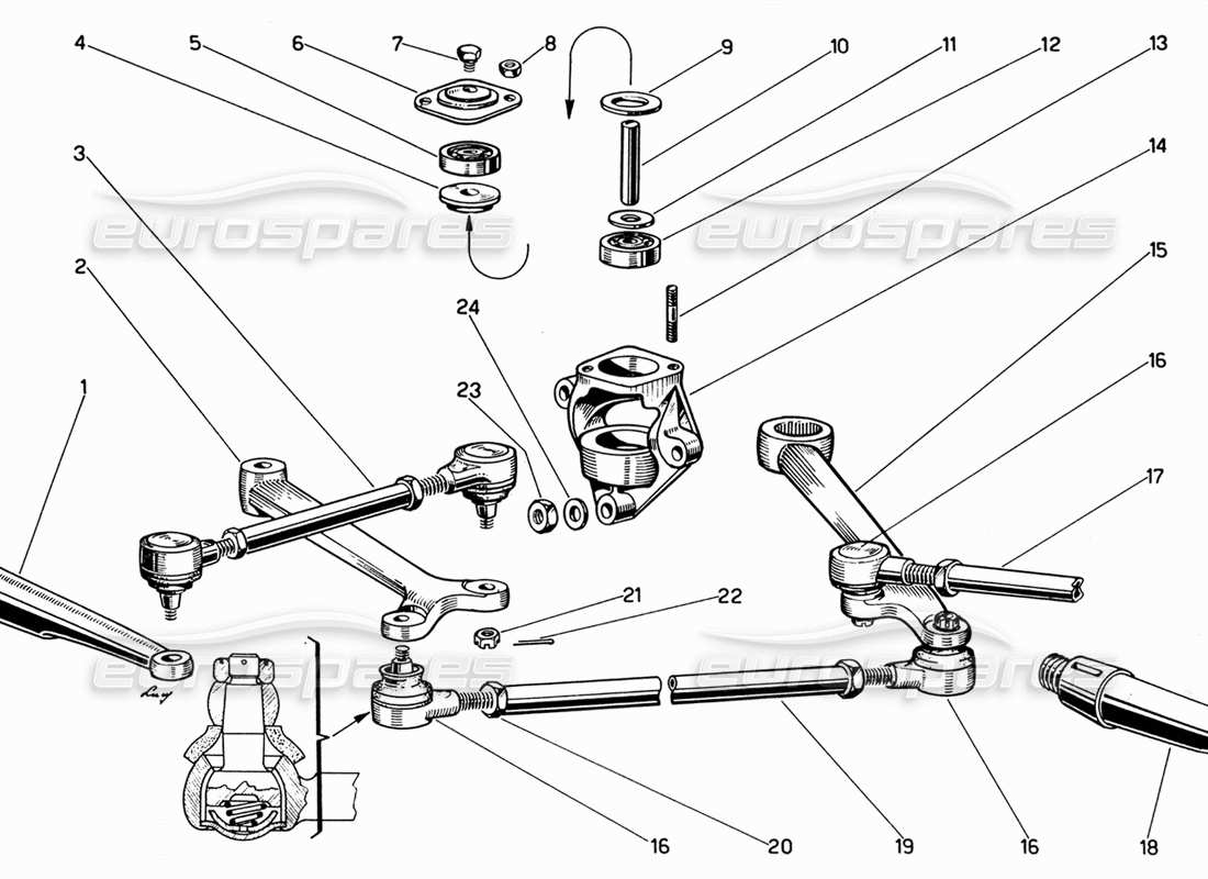 ferrari 330 gt 2+2 diagrama de piezas del varillaje de dirección