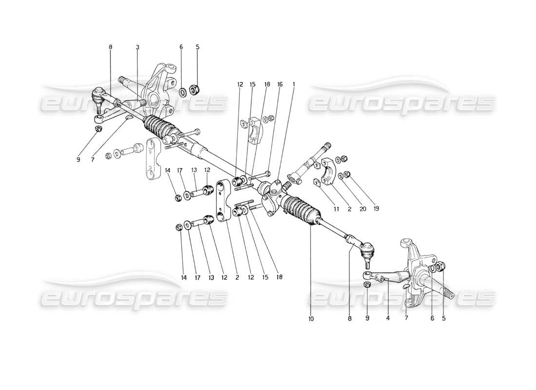 ferrari 208 gt4 dino (1975) caja de dirección y varillaje diagrama de piezas