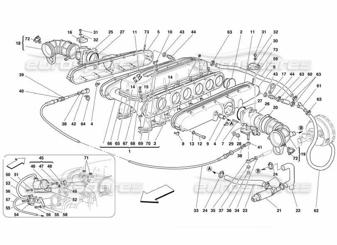 ferrari 550 barchetta diagrama de piezas de los colectores de admisión de aire