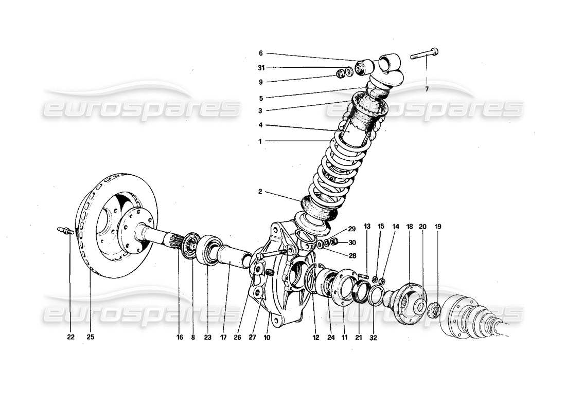 ferrari 308 quattrovalvole (1985) suspensión trasera - amortiguador y disco de freno diagrama de piezas