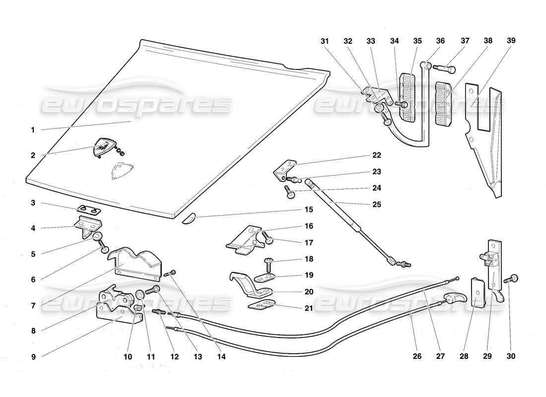 lamborghini diablo vt (1994) capucha delantera diagrama de piezas