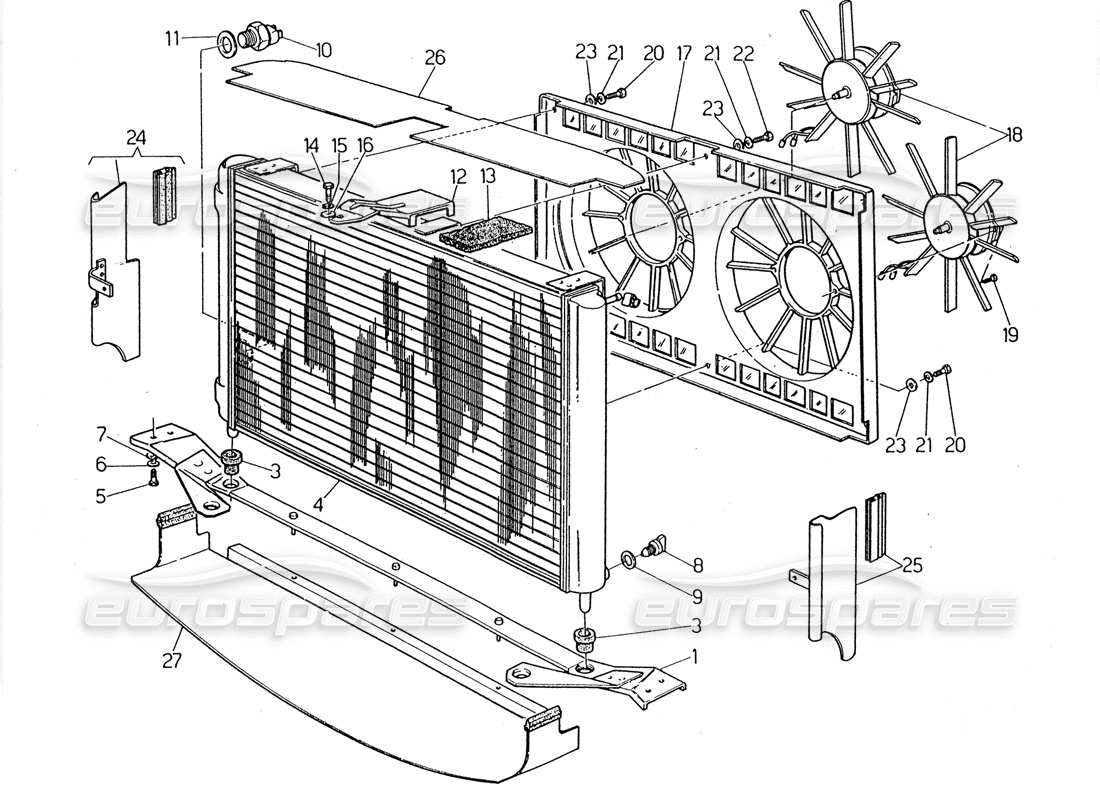 maserati 2.24v radiador y ventiladores de refrigeración diagrama de piezas
