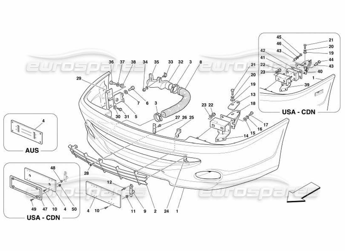 ferrari 550 barchetta diagrama de piezas del parachoques delantero