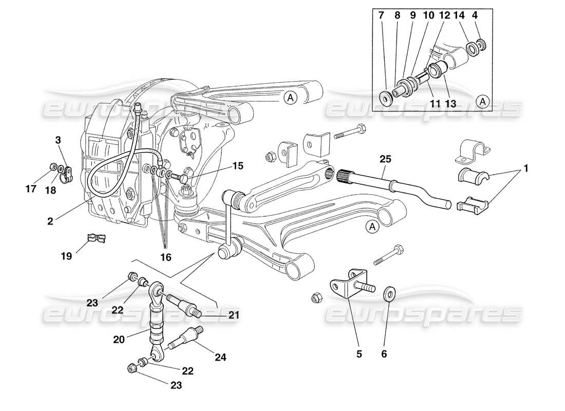 ferrari 355 challenge (1999) diagrama de piezas de tubos de freno y suspensión delantera