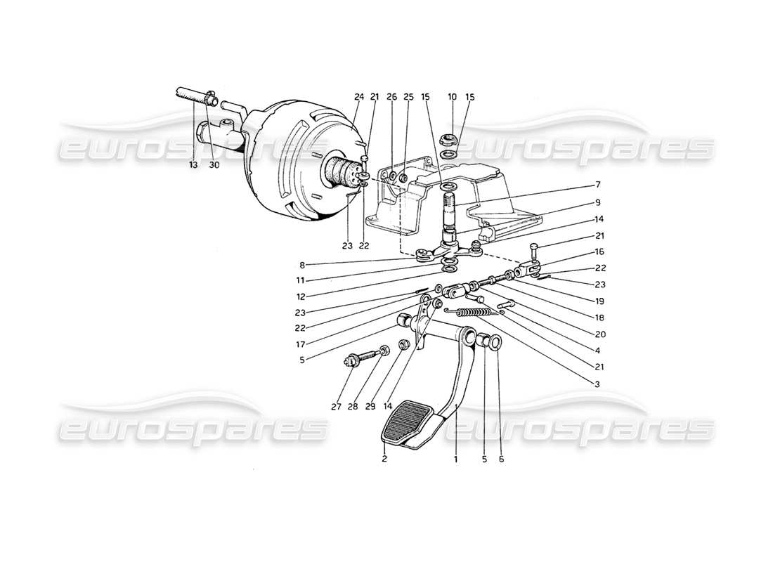 ferrari 208 gt4 dino (1975) diagrama de piezas del sistema hidráulico de frenos (variantes para versiones con volante a la derecha)