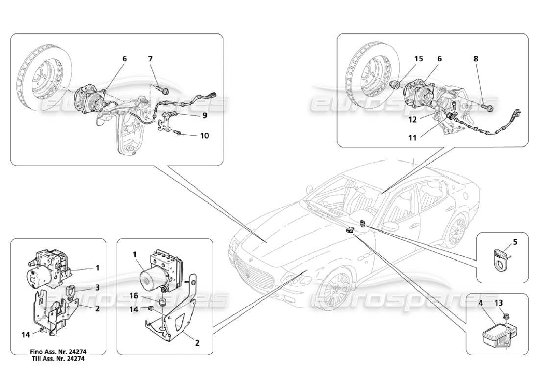 maserati qtp. (2006) 4.2 sistemas de control de frenado diagrama de piezas