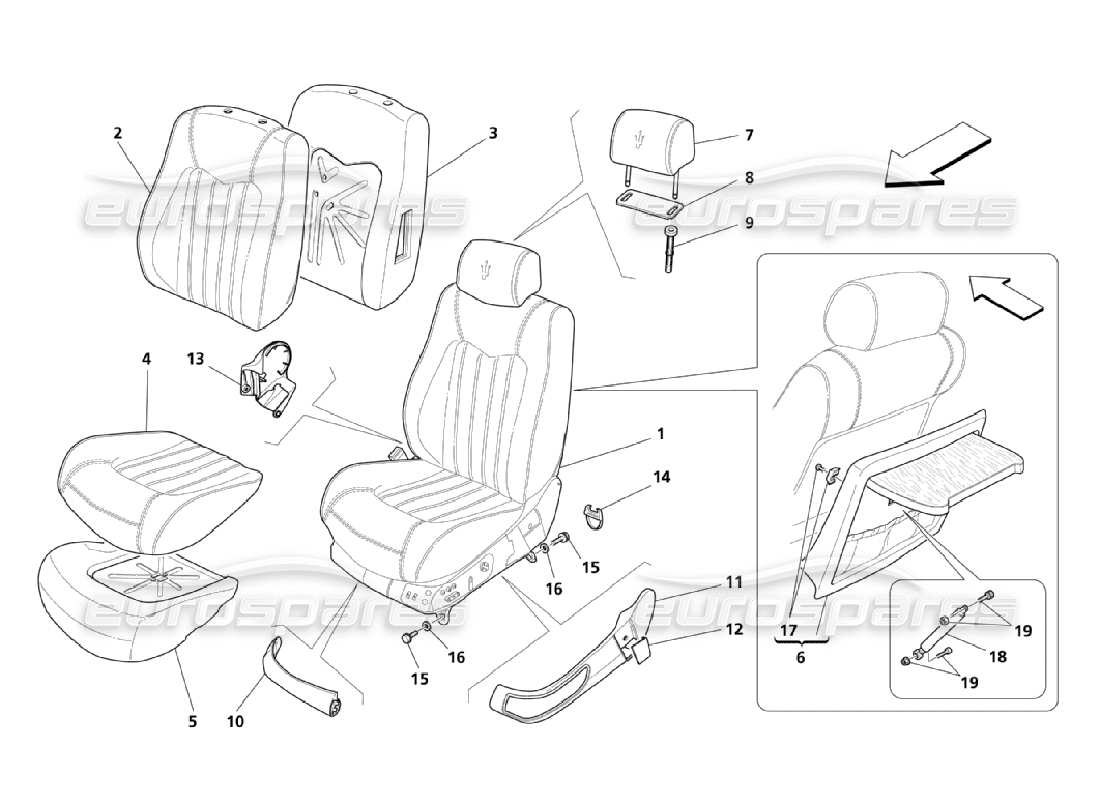 maserati qtp. (2006) 4.2 front seats: trim panels diagrama de piezas