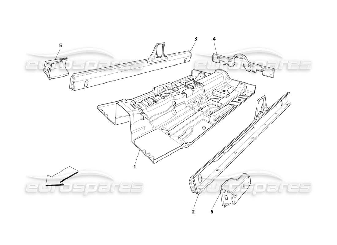 maserati qtp. (2006) 4.2 diagrama de piezas de piezas estructurales centrales