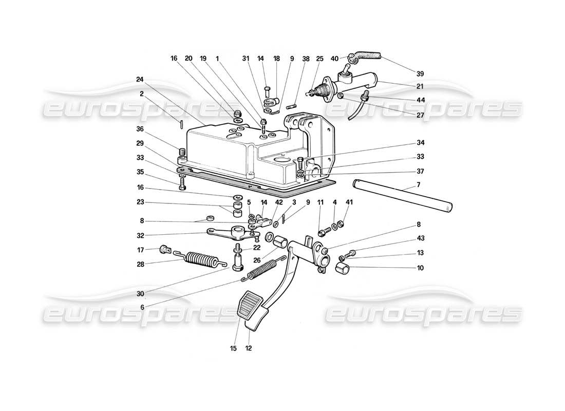 ferrari testarossa (1990) control de liberación del embrague diagrama de piezas