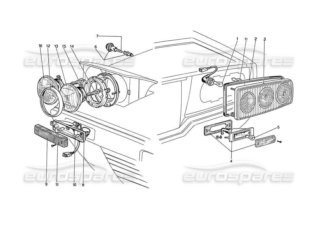 ferrari 208 gt4 dino (1975) luces diagrama de piezas